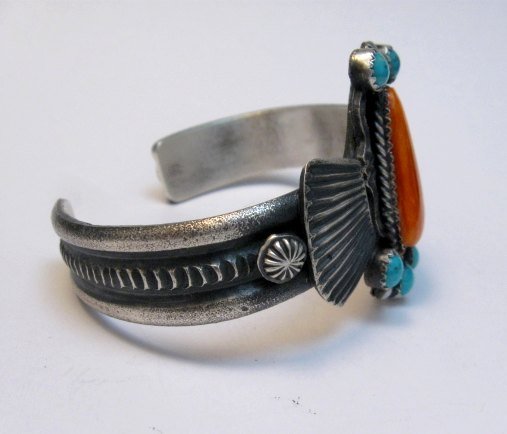 Image 4 of Eva Billah ~ Navajo ~ Tufa Cast Silver Spiny Oyster Turquoise Bracelet
