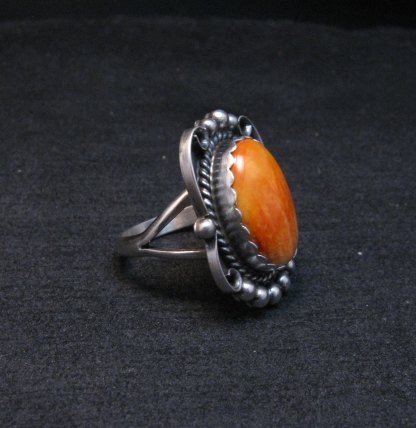 Image 1 of Native American Navajo Spiny Oyster Silver Ring, Alfred Martinez sz8-1/2