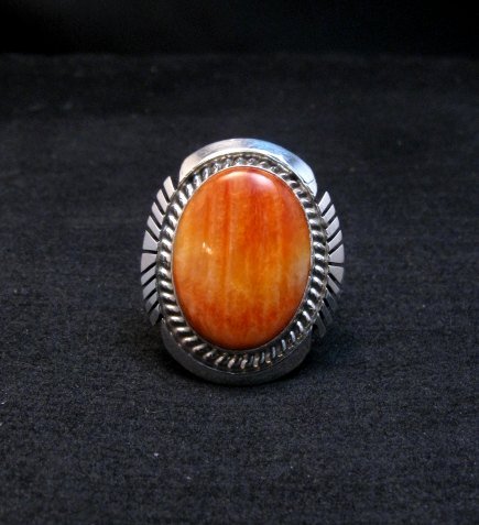 Image 0 of Native American Navajo Spiny Oyster Silver Ring, Alfred Martinez sz8
