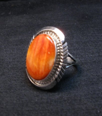 Image 2 of Native American Navajo Spiny Oyster Silver Ring, Alfred Martinez sz8