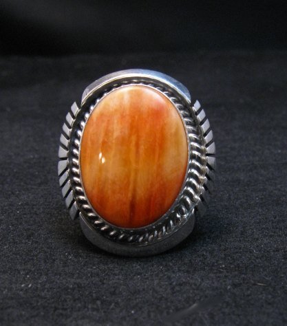 Image 0 of Navajo Orange Spiny Oyster Silver Ring, Alfred Martinez sz6-3/4
