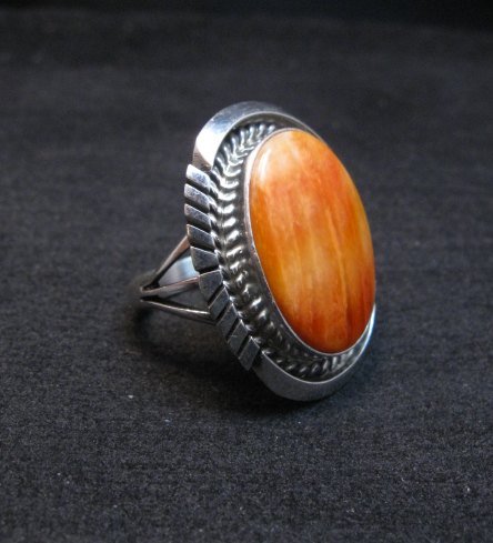 Image 1 of Navajo Orange Spiny Oyster Silver Ring, Alfred Martinez sz6-3/4