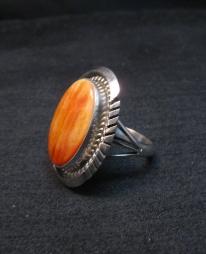 Image 2 of Navajo Orange Spiny Oyster Silver Ring, Alfred Martinez sz6-3/4