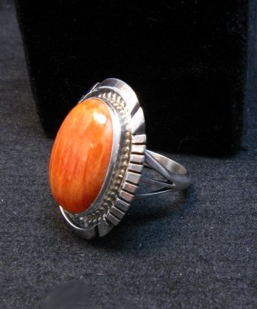 Image 2 of Native American Navajo Spiny Oyster Silver Ring, Alfred Martinez sz7