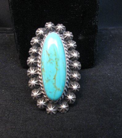 Image 0 of Fancy Old Style Navajo Turquoise Silver Ring Robert Shakey Sz7-1/2
