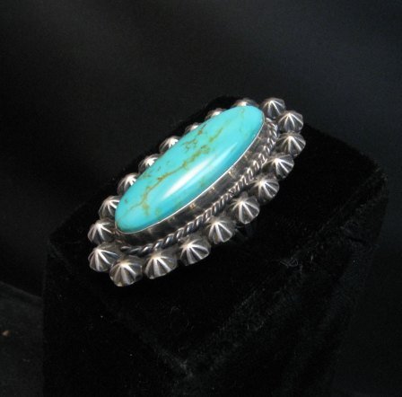 Image 2 of Fancy Old Style Navajo Turquoise Silver Ring Robert Shakey Sz7-1/2