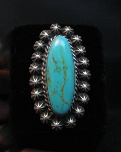 Image 4 of Fancy Old Style Navajo Turquoise Silver Ring Robert Shakey Sz7-1/2