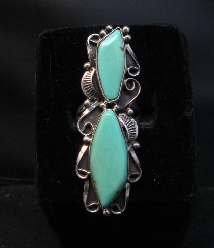 Image 0 of Double Turquoise Native American Navajo Sterling Ring Size 7 Lucille Calladitto