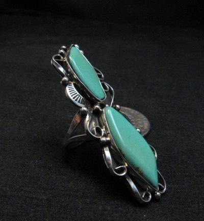 Image 2 of Double Turquoise Native American Navajo Sterling Ring Size 7 Lucille Calladitto