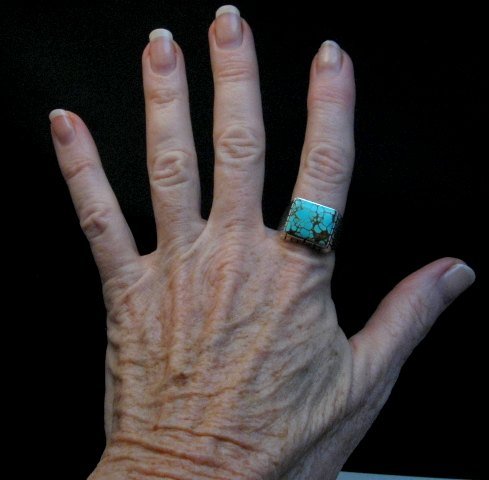 Image 1 of Navajo Native American Number 8 Turquoise Ring Sz10 Ray Jack