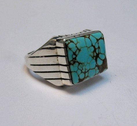 Image 2 of Navajo Native American Number 8 Turquoise Ring Sz10 Ray Jack