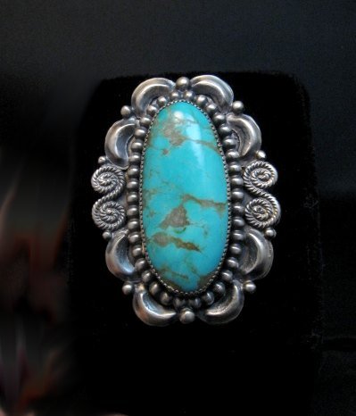 Image 0 of Fancy Navajo Turquoise Sterling Silver Ring Juanita Long sz6-3/4