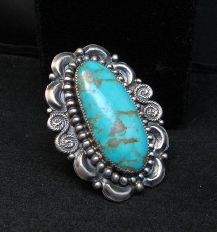 Image 2 of Fancy Navajo Turquoise Sterling Silver Ring Juanita Long sz6-3/4