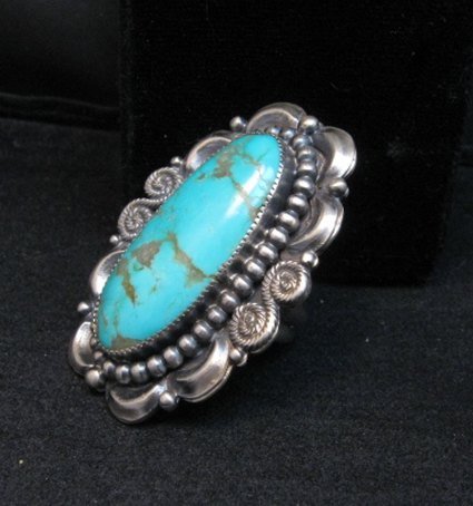 Image 3 of Fancy Navajo Turquoise Sterling Silver Ring Juanita Long sz6-3/4