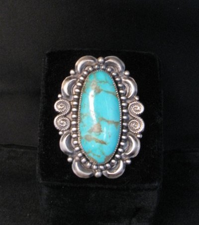 Image 5 of Fancy Navajo Turquoise Sterling Silver Ring Juanita Long sz6-3/4