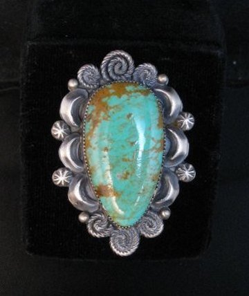 Image 0 of Big Navajo Native American Turquoise Silver Ring Juanita Long sz7-3/4