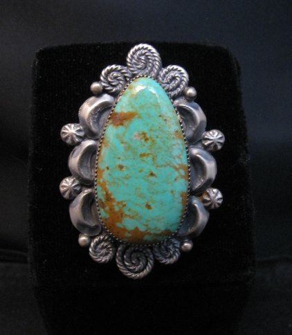Image 2 of Big Navajo Native American Turquoise Silver Ring Juanita Long sz7-3/4