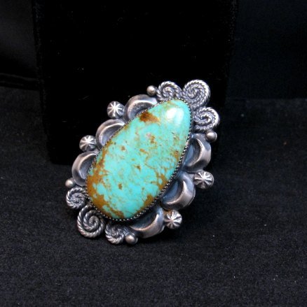 Image 3 of Big Navajo Native American Turquoise Silver Ring Juanita Long sz7-3/4