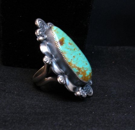 Image 4 of Big Navajo Native American Turquoise Silver Ring Juanita Long sz7-3/4