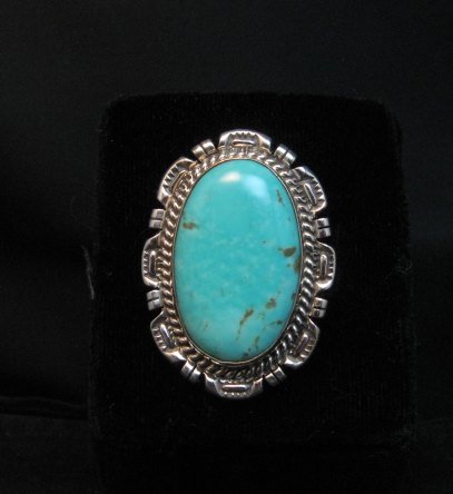 Image 0 of Native American Navajo Turquoise Silver Ring, Augestine Largo Sz7
