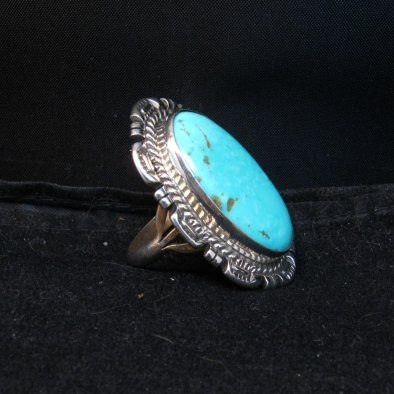 Image 3 of Native American Navajo Turquoise Silver Ring, Augestine Largo Sz7