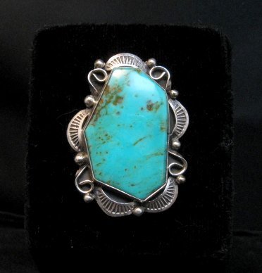 Image 0 of Native American Navajo Turquoise Silver Ring Lucille Calladitto sz8