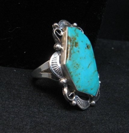 Image 2 of Native American Navajo Turquoise Silver Ring Lucille Calladitto sz8