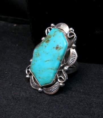 Image 3 of Native American Navajo Turquoise Silver Ring Lucille Calladitto sz8
