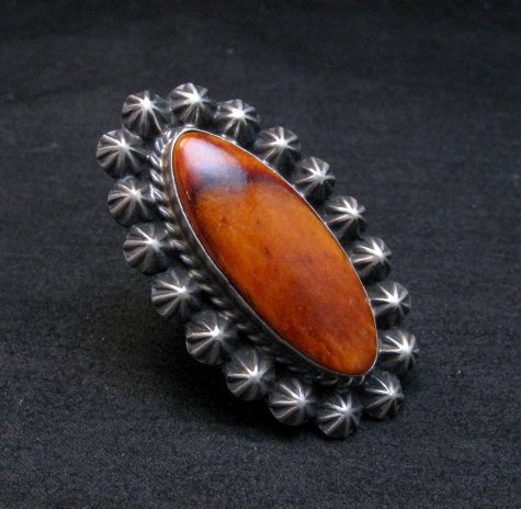 Image 1 of Old Style Navajo Spiny Oyster Silver Ring Robert Shakey Sz6-3/4