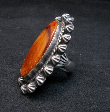 Image 2 of Old Style Navajo Spiny Oyster Silver Ring Robert Shakey Sz6-3/4