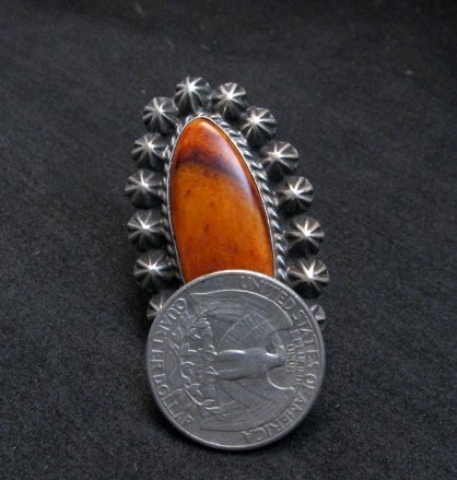 Image 4 of Old Style Navajo Spiny Oyster Silver Ring Robert Shakey Sz6-3/4