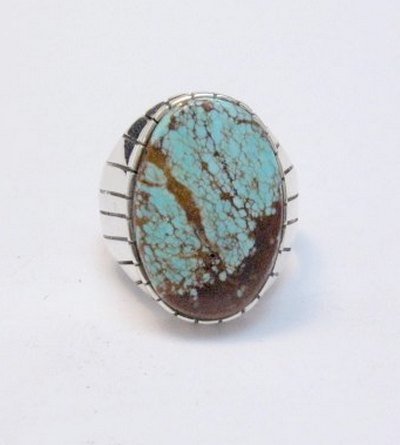 Image 0 of Ray Jack Navajo Native American Number 8 Turquoise Ring Sz12