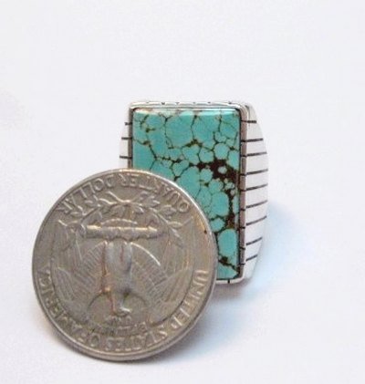 Image 4 of Large Navajo Indian Ray Jack Number 8 Turquoise Ring Sz10-1/2