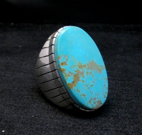 Image 1 of Big Navajo Native American Turquoise Silver Ring, Ray Jack, Sz12-3/4
