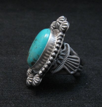 Image 1 of Navajo Michael and Rose Calladitto Kingman Turquoise Silver Ring sz7-1/2