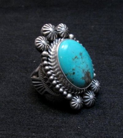 Image 0 of Navajo Michael and Rose Calladitto Kingman Turquoise Silver Ring sz7-1/2
