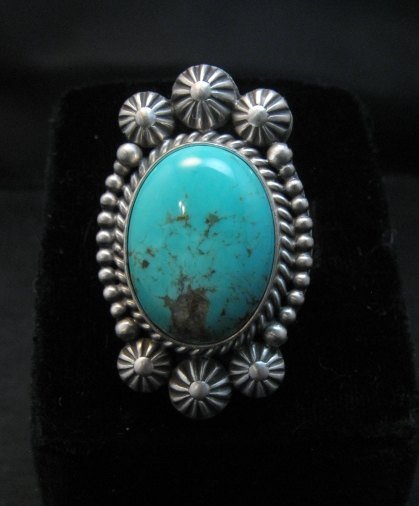 Image 2 of Navajo Michael and Rose Calladitto Kingman Turquoise Silver Ring sz7-1/2