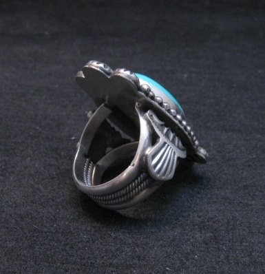 Image 3 of Navajo Michael and Rose Calladitto Kingman Turquoise Silver Ring sz7-1/2