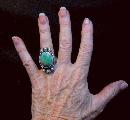 Image 1 of Navajo Michael and Rose Calladitto Kingman Turquoise Silver Ring sz8