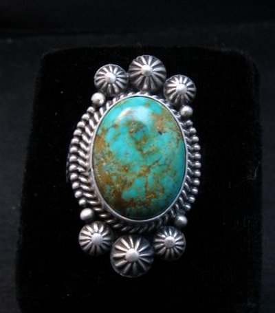 Image 2 of Navajo Michael and Rose Calladitto Kingman Turquoise Silver Ring sz8