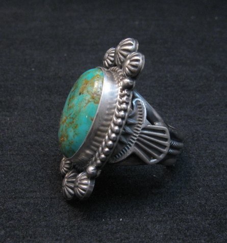 Image 3 of Navajo Michael and Rose Calladitto Kingman Turquoise Silver Ring sz8