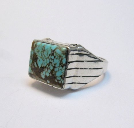 Image 1 of Navajo Native American Number 8 Turquoise Ring Ray Jack sz12