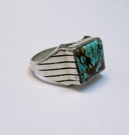 Image 2 of Navajo Native American Number 8 Turquoise Ring Ray Jack sz12