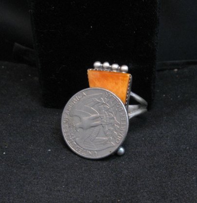 Image 3 of Navajo Native American Spiny Oyster Ring Selena Warner sz8-1/2