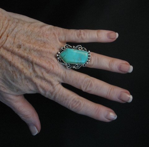 Image 1 of Navajo Kingman Turquoise Silver Ring Lucille Calladitto sz7-1/2