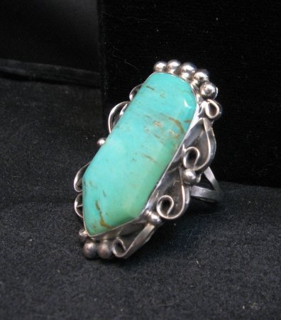 Image 2 of Navajo Kingman Turquoise Silver Ring Lucille Calladitto sz7-1/2