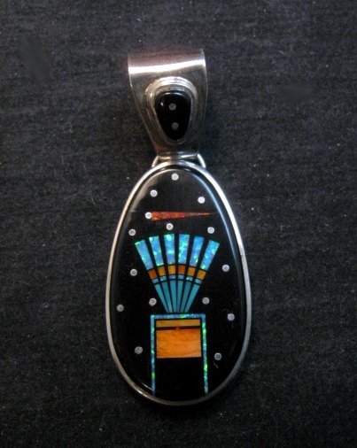 Image 2 of Navajo Native American Multigem Micro Inlay Pendant Matthew Jack 