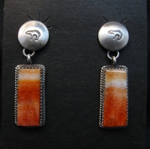 Image 0 of Navajo Selena Warner Orange Spiny Oyster Sterling Silver Earrings