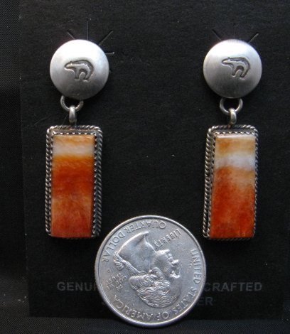 Image 1 of Navajo Selena Warner Orange Spiny Oyster Sterling Silver Earrings