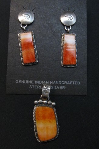 Image 2 of Navajo Selena Warner Orange Spiny Oyster Sterling Silver Earrings